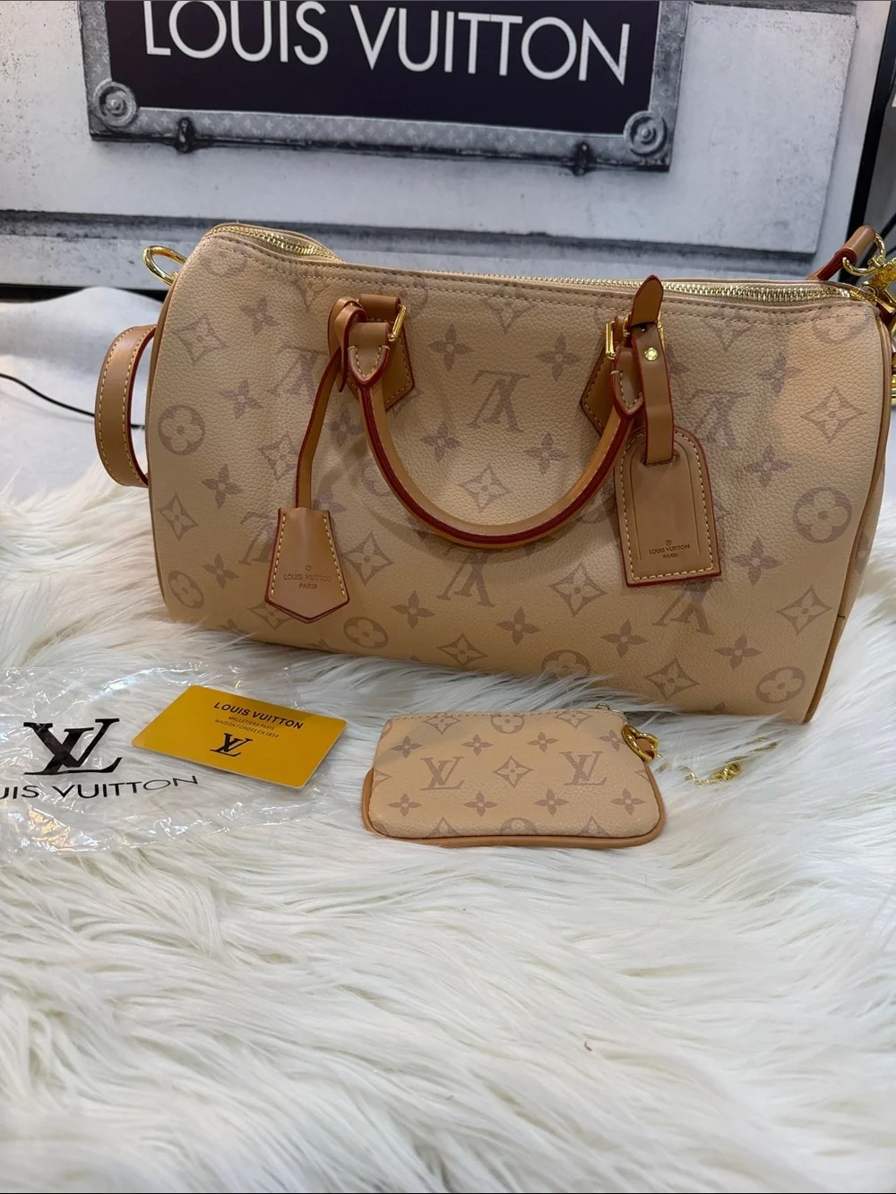 Luxury Beige Monogram Satchel Handbag
